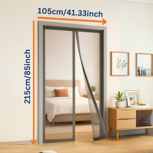Image of Royalkart 105x215cm Grey | Magnetic Mosquito Net for Door | Fiberglass Screen Curtain with 34 Magnets | Auto-Closing Mesh to Keep Mosquitoes Out