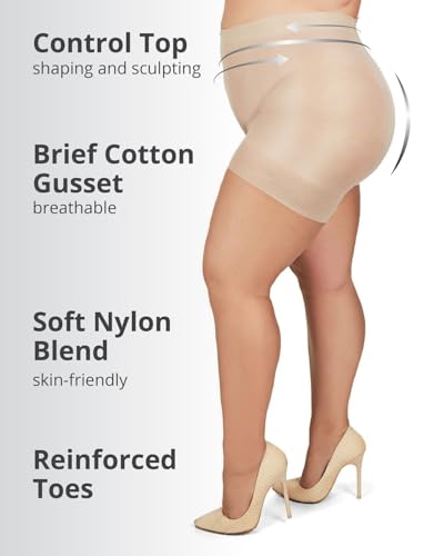 Image of MeMoi Plus Size Curvy Ultra Sheer Control Top Pantyhose