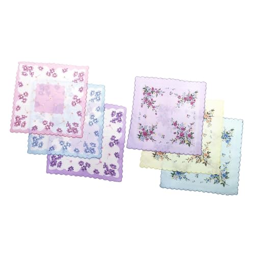 QUXVUIS Pañuelos vintage con bordes ondulados, elegantes y suaves pañuelos de algodón, únicos, con motivos florales, para celebraciones especiales. de algodón para mujer,