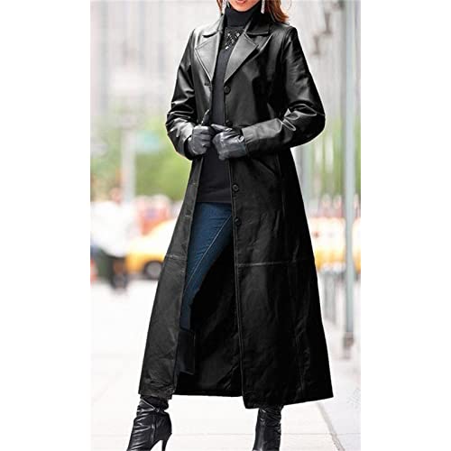 DGHM-JLMY Women Casual Lapel Long Suit Trench Coat Outerwear Slim Slim Leather Windbreaker Faux Leather Long Jacket2