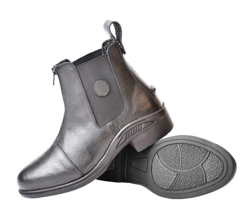 Image of Rhinegold CHILDREN'S TORONTO ZIP FRONT PADDOCK BOOTS - Soft Grained Leather Riding Boots with Front Zip, Elastic Side Panels & Non-Slip Sole - Comfortable & Durable Yard Boots for Kids