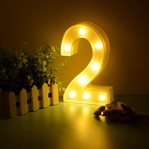 Image of Balloonistics LED Marquee Number 2 Light - 9-Inch Cordless | Cordless, Battery-Operated, Standing Sign, 2nd Birthday & Anniversary Decor