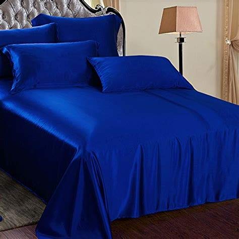 Reliable Bedding 100% Pure Silk Satin Sheet Set 7pcs, Silk Fitted Sheet 15'' Deep Pocket,Silk Flat Sheet,Silk Duvet Cover & Pillowcases Set !!! Queen, Royal Blue