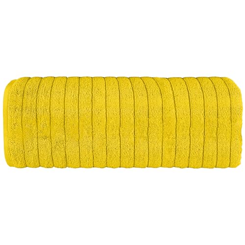 Image of Elegant Comfort 100% Turkish Cotton Corduroy Ribbed Luxury Jumbo Bath Towel Ultra Soft - 35 x 70 Inch - Luxury Spa Premium Hotel Quality Highly Absorbent and Quick Dry Large Bath Towel, Yellow