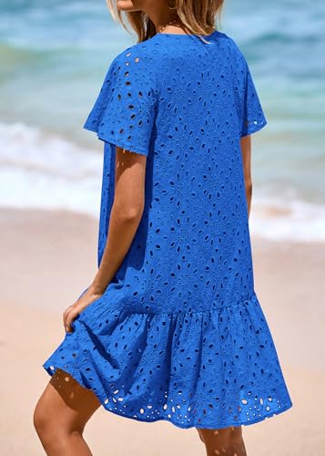 Image of KIRUNDO Eyelet Dresses for Women Button Down Mini Babydoll