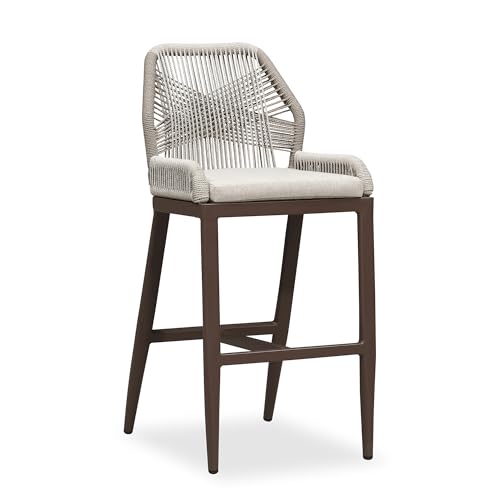 Image of PURPLE LEAF Bar Stool 1 Piece Outdoor Bar Height Metal Stool Modern Wicker Rattan Barstools with Back Aluminum Outside Garden Patio Bar Chair, Bronze