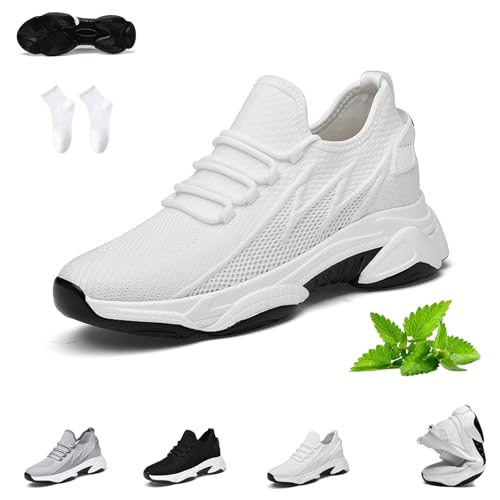 Tallure Sneakers, Tallure Sneakers Height Increasing for Women, 1.6/2.4/3.2/4 Inches Invisible Height Increasing Shoes Non-Slip Breathable Mesh Lightweight Elevator Running Shoes(White(6cm/2.4inch),US