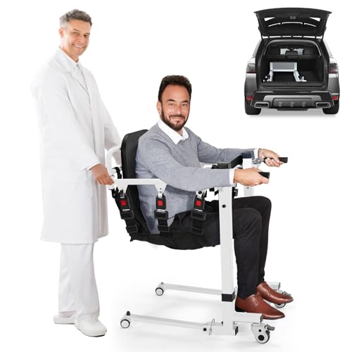 AUDOEGIBA Electric Transfer Lift - Patient Lift Transfer Chair - Assist Lift Aid for Home Care Use - Portable Folding for Car - Handicap Lift Bathroom Shower Chair - Transport Wheelchair for Seniors