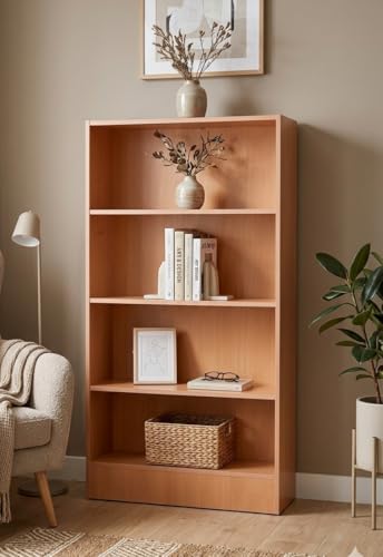 Image of DeckUp Muvo 4-Shelf Engineered Wood Book Shelf and Display Unit (Bavarian Beech, Matte Finish)