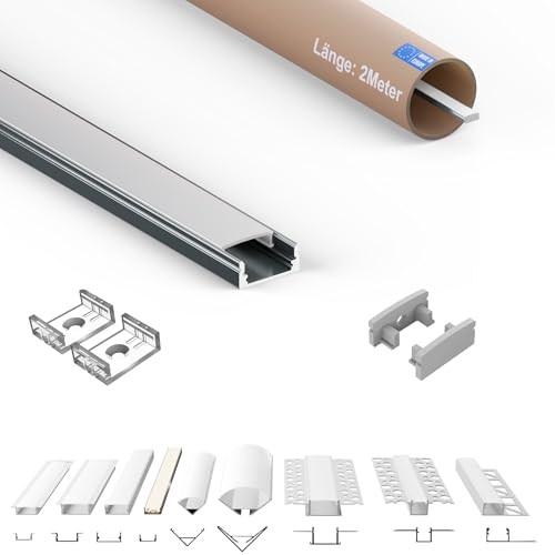 Tivendis LED Aluminium Profil 2m Set - 6-teilig Milchig für Streifen bis 12 mm | Indirekte Beleuchtung | Aluprofil für Leiste in Küche und Decke