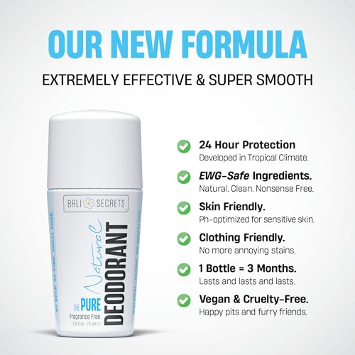 Image of Bali Secrets Natural Deodorant for Women & Men. Fragrance Free. Unscented. Clean Formula for Sensitive Skin. Strong & Reliable Odor Protection. No Synthetic Aluminum. Organic & Vegan [THE PURE]