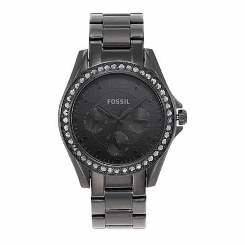 Fossil Montre pour femmes Riley, mouvement quartz multifonction, boîtier en acier inoxydable noir de 38 mm avec bracelet en acier inoxydable, ES4519