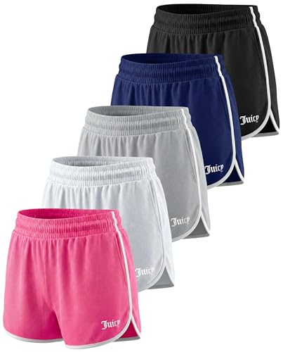 Juicy Couture 5 Pack: Womens 3 Mesh Dolphin Shorts Athletic Running Workout Gym Yoga Dance Sports Casual Active Summer - Set 6 L