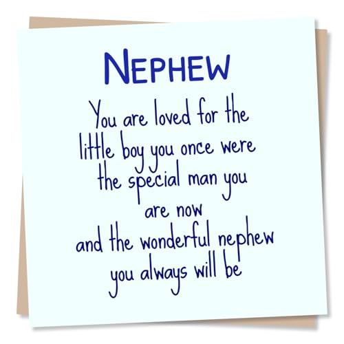 Heartfelt Birthday Greeting Card for Nephew Message from Uncle Aunt Family Blank Inside (135 x 135 mm) Made in UK With Envelope