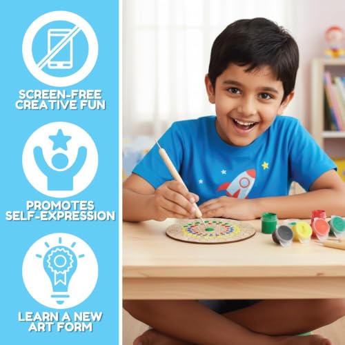 Image of Kalakaram DIY Mandala Dotting Art Kit for Adults & Beginners | Includes Paints, Brushes & Dotting Tools with Pre-Designed MDF Boards | Ideal for Mandala Artist & Gifting