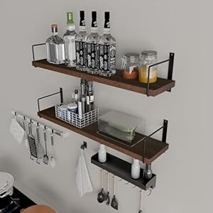 foxsky 36 Inch Long Walnut Floating Shelves for Wall,Set of 2 Rustic Solid Pine Wood Wall Mounted Kitchen Shelves,8 Inch Deep Farmhouse Wall Shelves for Living Room Bathroom, Bedroom foxsky 36 Inch Long Walnut Floating Shelves for WallSet of 2 Rustic Solid Pine Wood Wall Mounted Kitchen Shelves8 Inch Deep Farmhouse Wall Shelves for Living Room Bathroom Bedroom