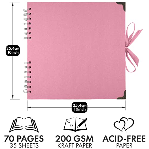 image for Bstorify 10 x 10 Inches Scrapbook Album 70 Pages Pink Thick Kraft Pape