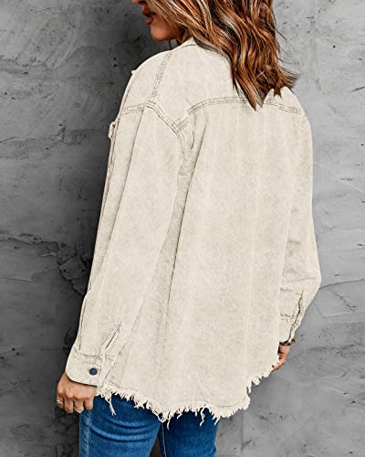 image for Vetinee Women's Oversized Boyfriend Cannoli Cream Front Button Up Fray