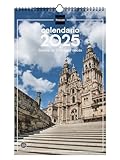 Finocam - Calendario Imágenes de Pared Espiral para Escribir 2025 Mes Vista Enero 2025 - Diciembre 2025 (12 meses) Camino de Santiago Español