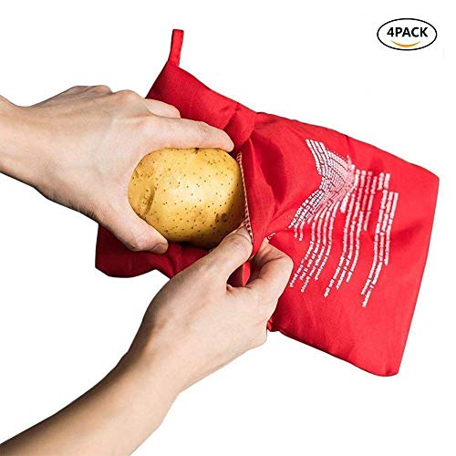 Preisvergleich Produktbild JanTeelGO Kartoffelsack Mikrowelle Beutel Mikrowellenherd Kochtasche Kartoffel Tortillas Maiskolben Express Backen Werkzeug (4er Pack,Rot)