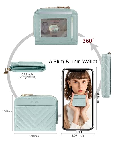 Image of Small Bifold Wallets Woman RFID Mini Wallet for Women Slim Card Holder with Zipper Coin Pocket & 2 ID Windows (Blue)