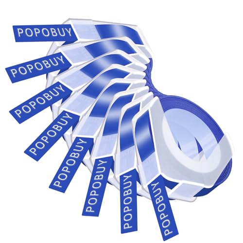 POPOBUY 8 Pack Embossing Label 1/2 Inch A521206 Compatible for DYMO 3D Plastic Emboss Tape 521206 White on Blue, 12mm x 3m for Office Mate II 1540 154000, MoTEX E101 E404 Label Makers