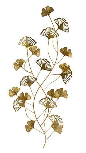 Sculpture murale moderne en métal avec feuilles dorées 35 x 75 cm Cover