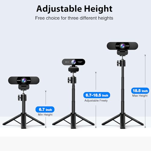 Image of Webcam Tripod, EMEET Professional Webcam Mini Tripod, Adjustable Heights with 360 Swivel Head, Portable&Lightweight, Stable Use, Universal Compatible for Most Webcams /Phones /GoPros /Mirrorless Cameras