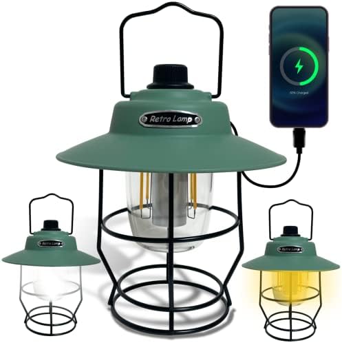LED Camping Lantern Rechargeable, Waterproof Flashlight for Hurricane, Emergency, Power Outages, Hiking, Fishing, Retro Lantern Dimmable for Garden Patio, Lightweight Portable Light, Mint Color
