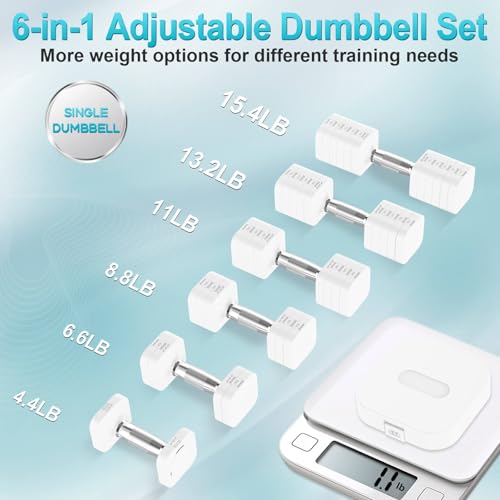 Image of Hezeyferg 30.8LB Adjustable Dumbbell Set, Hand Weights Set for Home Gym | Each Adjustable Weight Dumbbell with 6 Levels 4.4 /6.6 /8.8 /11 /13.2 /15.4lb, for Women /Men Full Body Workout