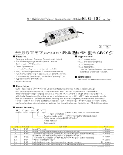 Bloc d'alimentation ELG-100-24B-3Y pour éclairage extérieur étanche permanent - 3