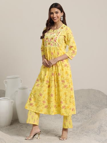 Image of Libas Printed Cotton A-Line Kurta With Trouser