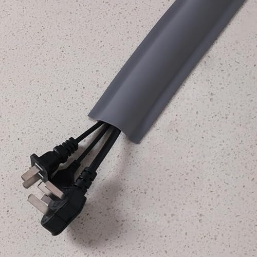 Cubierta de cable de piso autoadhesiva para ocultar cables, blanco, negro y gris, kit de gestión de cables, canal para TV y PC debajo del escritorio de oficina en casa, 1m miniatura 7