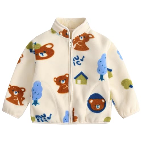 Kid Boys Girls Cartoon Fleece Hooded Jacket Coat Zipper Up Overcoat Spring Fall Thick Clothes