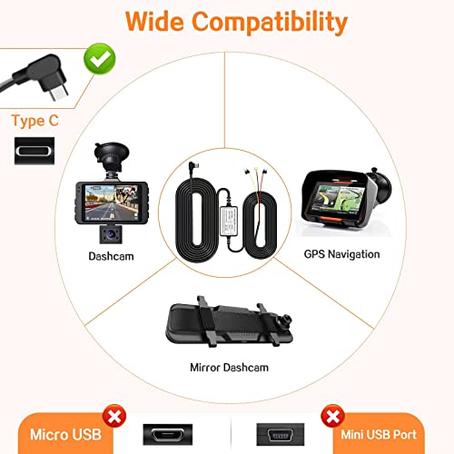 Type C Dash Camera Hardwire Kit, USB-C Hardwire Kit for Dash Cam Converts 12V-24V to 5V/3A Car Dashcam Charger Cable Kit, Low Voltage Protection (11.5ft) by BUNUD - Used condition - Image 2