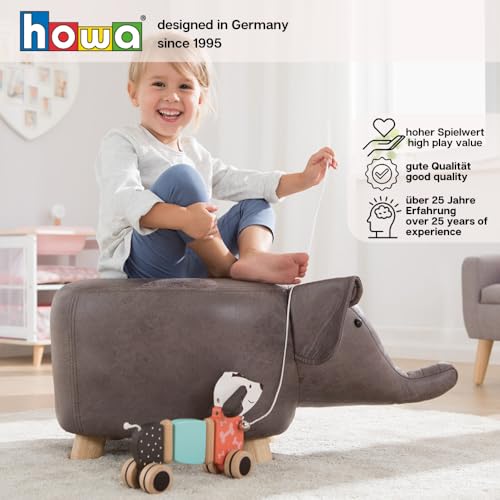 howa Nachziehtier ab 1 Jahr - Nachziehspielzeug Hund Fidi aus Holz, Nachziehhund mit Glocke, bodenschonende Gummibereifung, Holzspielzeug Nachziehtier Hund , Baby Spielzeug 6015
