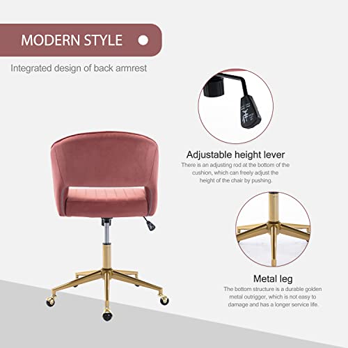 Image of Nrizc Velvet Home Office & Living Room Desk Chairs with Adjustable Swivel Wheels, Ergonomic Upholstered Office Chair for Bedroom, Vanity Study (Rose)