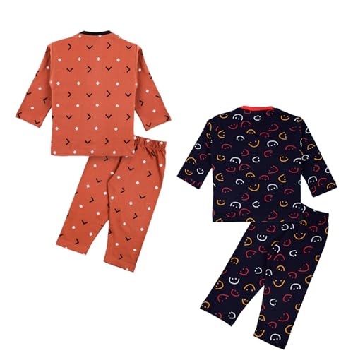 Image of 3BROS Kids Pure Cotton Night Suit Set | Boys Girls Printed Sleepwear Shirt & Pajama Clothing Combo | Soft Breathable Night Dress Outfit | Pack of 2