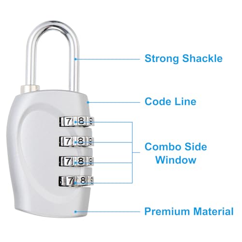 Image of PATIKIL Combination Lock, 4 Digit Outdoor Padlock Waterproof Locker Lock for Luggage Suitcase, Gym Locker, Fence, Filing Cabinets, Toolbox, Gate, Silver
