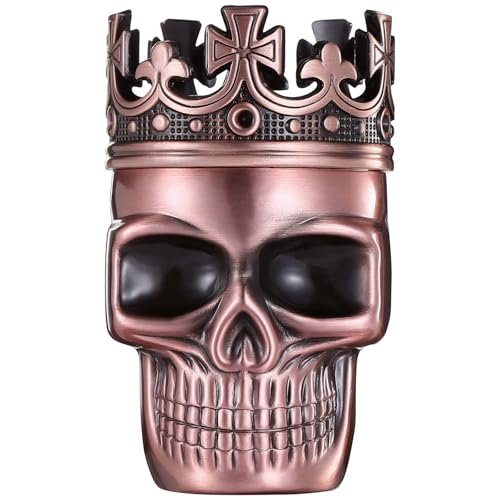 Golden Bell Spice Grinder 1.5 inch Herb Grinder Full Metal Skull Grinders with Magnetic Lid and Pollen Catcher for Dry Herb 3 Part Red Bronze