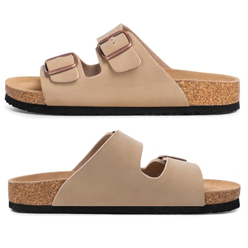 Image of FITORY Mens Sandals, Arch Support Slides with Adjustable Buckle Straps and Cork Footbed Size 7-14.5