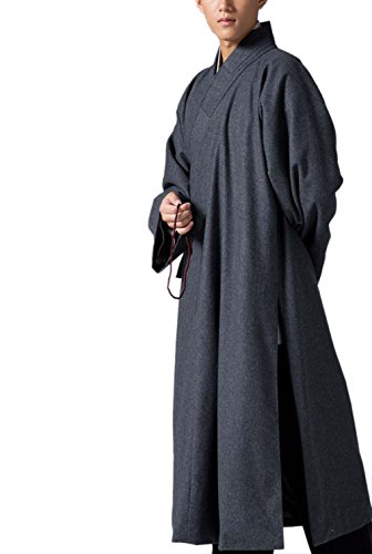 Gray Men's Long Gown Traditional Buddhist Meditation Monk Wool Robe2