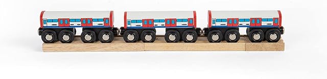 Bigjigs Rail Wooden Underground Train Toy - Underground Train for Wooden Train Sets, 3 Carriages & Commuters, Compatible with other Major Train Sets & Wooden Railways