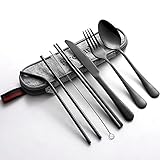 Matte Black Travel Silverware Set with Case, Firestar Travel Utensils Portable Silverware Set...
