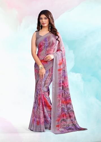 Image of Jaanvi fashion Women's Georgette Saree with Unstitched Blouse Piece