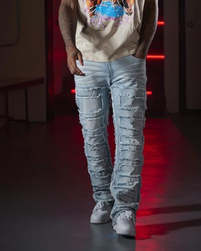EVEDESIGN Y2K Stacked Jeans for Men - Slim Fit, Skinny and Ripped Streetwear Pants3
