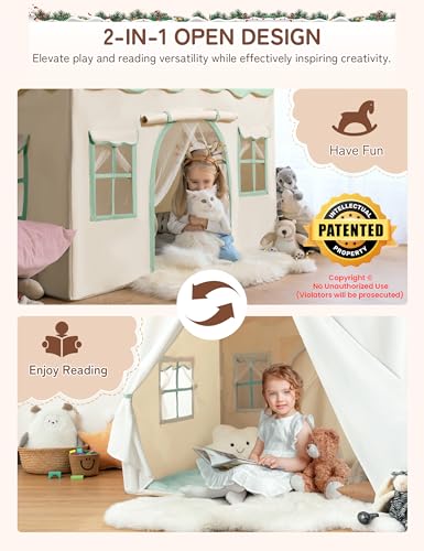 besrey 2 IN 1 Kinderzelt Indoor groß, Kinder Spielhaus Indoor mit Matte, Spielzelt groß für Drinnen, Hauszelt, Kinderspielhaus, Kinderhaus Zelt, Kinder Zelt Bettzelt ab 3 Jahre