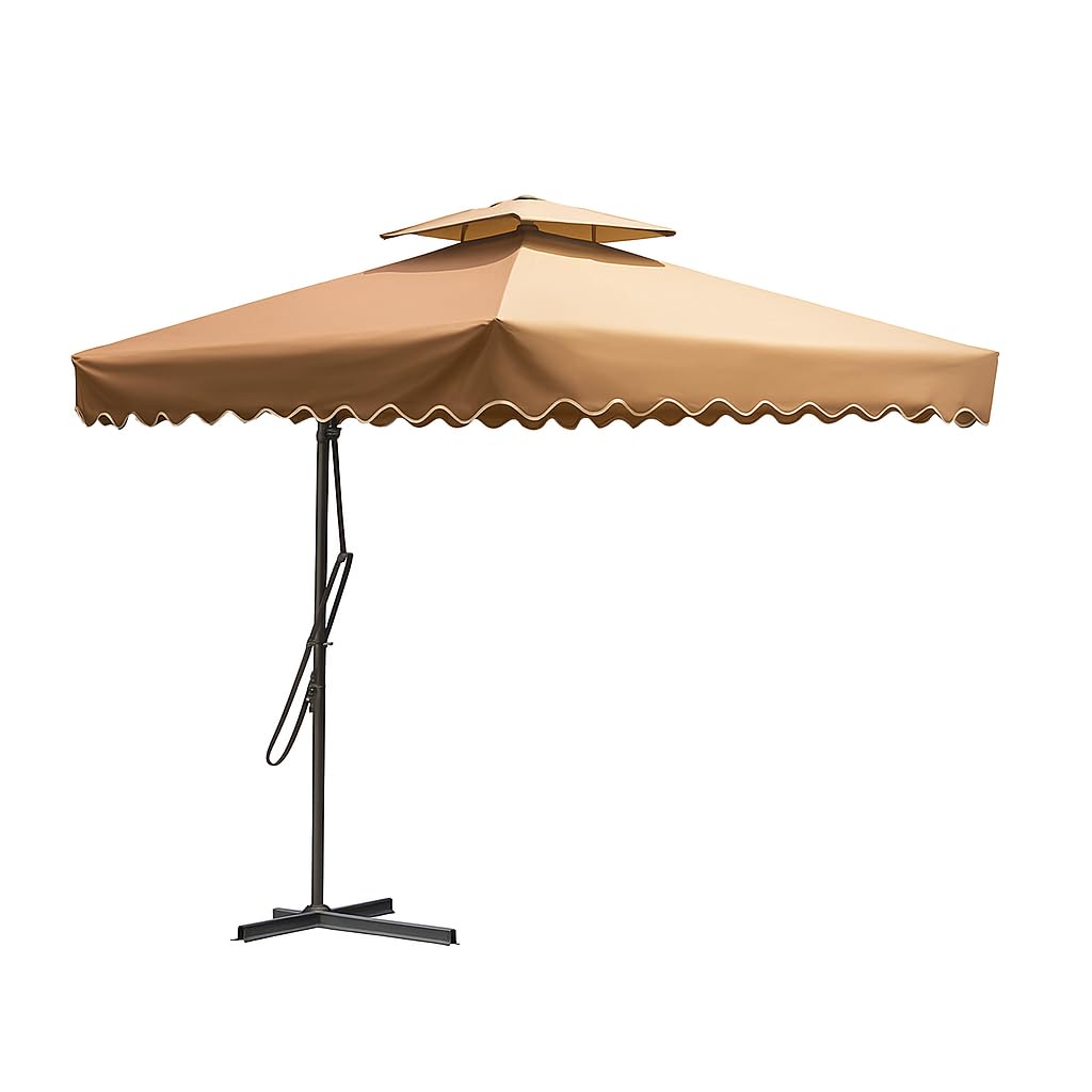 BEYOND SKY 10 Ft Luxury Patio Umbrella with Stand - Cantilever Side Pole Design, Waterproof UV Protection, Includes 30kg Granite Base, Square Shape, Sunshade for Outdoor Relaxation (YELLOW)-image-33