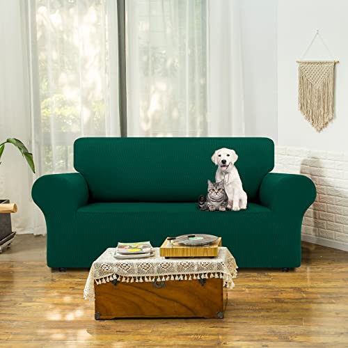 Lurka Stretch Sofa Covers - Spandex Non Slip Couch Sofa Slipcover, Soft With Elastic Bottom For Kids (Dark Green, Medium) #TOP1
