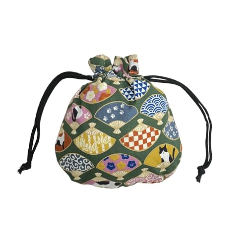 巾着袋 小物入れ ポーチ 和柄 猫柄 化粧ポーチ 巾着 裏地付 和雑貨 綿 日本製 まるコロ ki-191 (No-07)